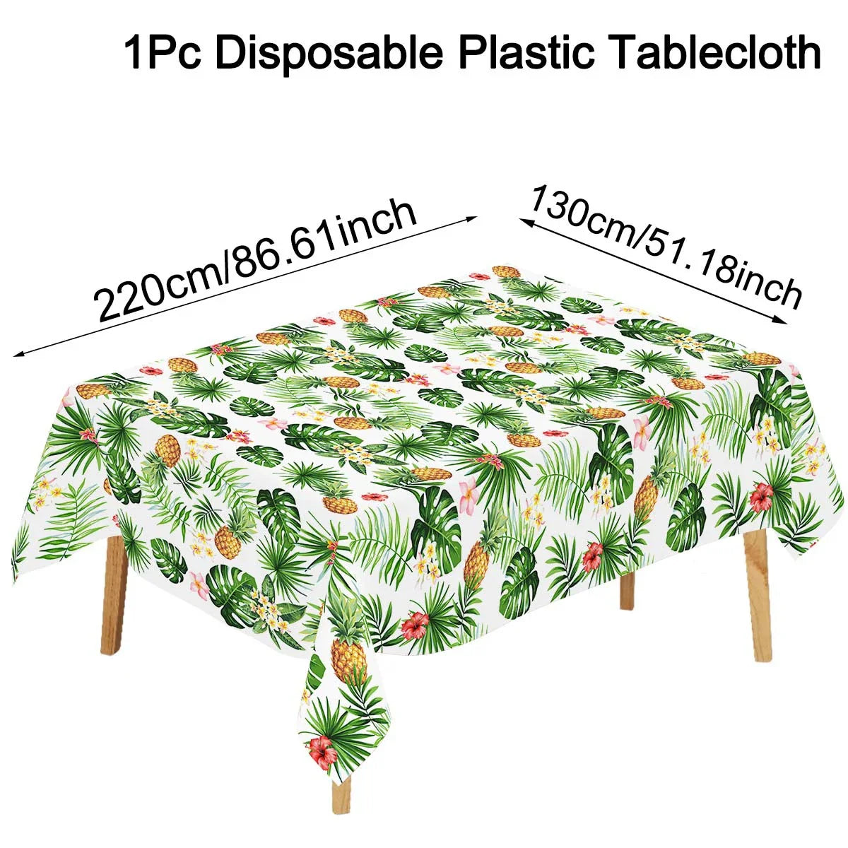 Tropical Hawaiian Party Tablecloth and Flamingo Decor Set | Plastic Table Runner and Candy Bags