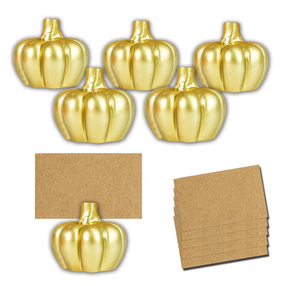 Marque-places Citrouille Dorée Décor Automne (Lot de 6), Décoration de Table pour Thanksgiving, Mariages Thème Automne
