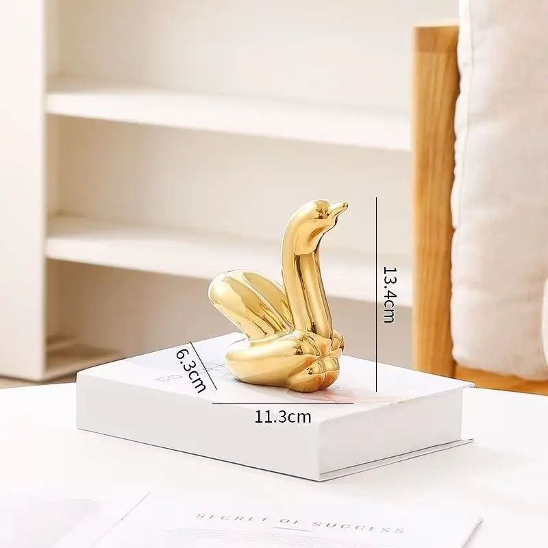 13.4cm Mini Créatif Ballon Cygne Abstrait Céramique Ornement Sculpture Bureau Statue Maison Bureau Accessoires Décoration Cadeau