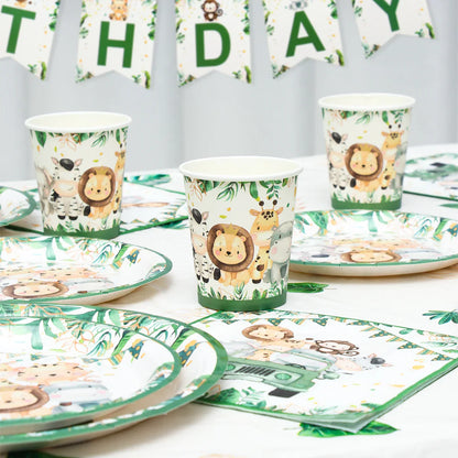 Jungle Safari Disposable Tableware Paper Plates Cups Animal 1st Wild One Birthday Party Decor kids Baby Shower Supplies Woodland