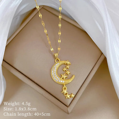 Crescent Moon Pendant Necklace | Vintage Stainless Steel Choker for Women