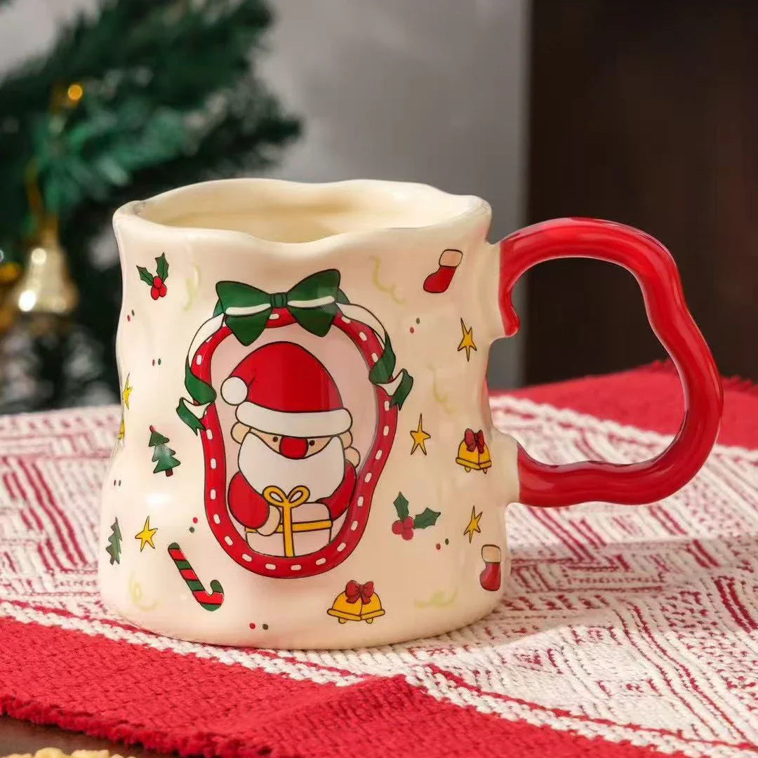 Lot de tasses de Noël en céramique, 380 ml, motifs bonhomme de neige/Père Noël/sapin, design mignon, cadeau de Noël idéal et vaisselle, 4 styles