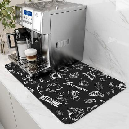 VIKAMA Coffee Machine Mat Rubber Backing Water-Absorbent Dish Drying Pad Kitchen Worktop Drainage Mat Home Decor