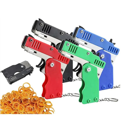 Metal Rubber Band Gun Keychain | Mini Shooting Toy for Outdoor Fun