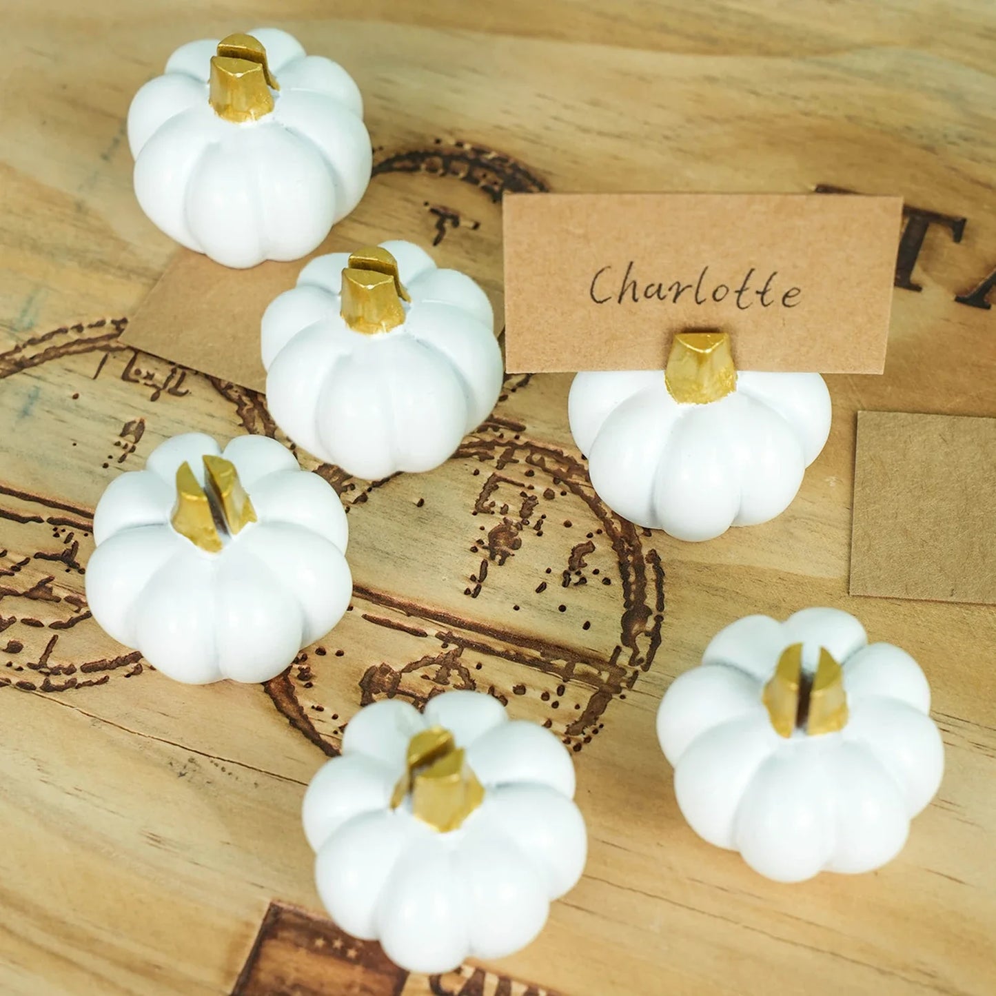 Marque-places Citrouille Dorée Décor Automne (Lot de 6), Décoration de Table pour Thanksgiving, Mariages Thème Automne