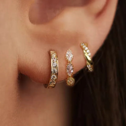 Gold Circle Hoop Earrings Set | Stainless Steel Zircon Flower Stud Jewelry