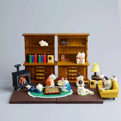 ZAKKA Miniatures Study Bookcase Home Decor Cute Cartoon Cat Retro Desk Gramophone Ornament Crafts Dollhouse Accessories Toy Gift