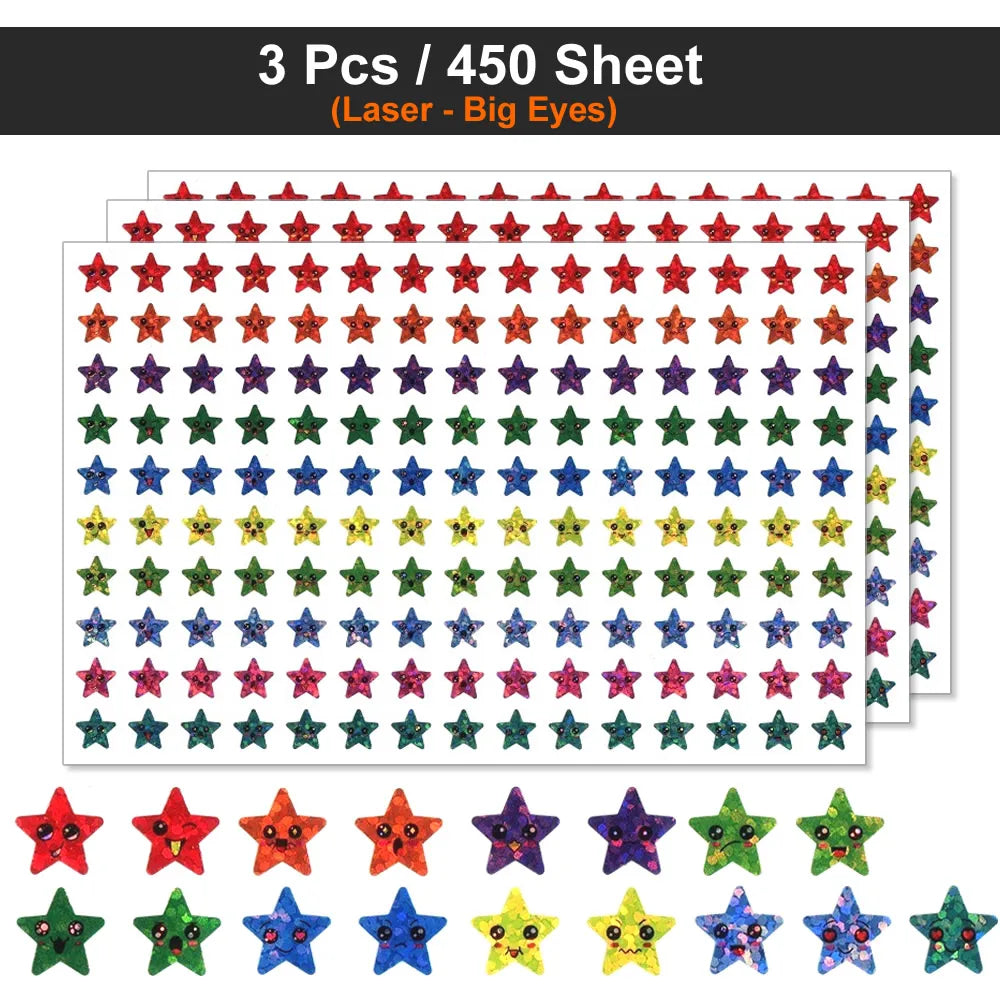 Happy Face Stars Reward Sticker Pack | 450-3000 Sheets for DIY Decor
