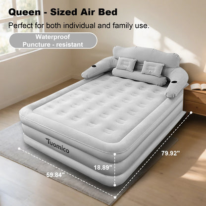 Air Mattress with Headboard Inflatable Bed Portable for Home Camping RV Travel