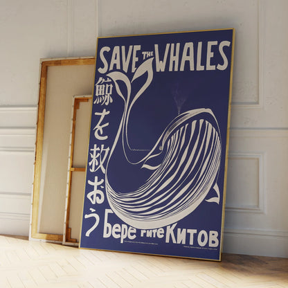 Moderne Style Japonais Bleu Rétro Save The Whales Impressions D'Art Murales Peinture Sur Toile Affiche Photo Pour Salon Décoration Intérieure