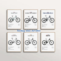 Luxury Mountain Bike Famous Bicycle Parameter Minimalist Poster Canvas Painting Wall Pictures Home Room Decor Bike Lover Gifts