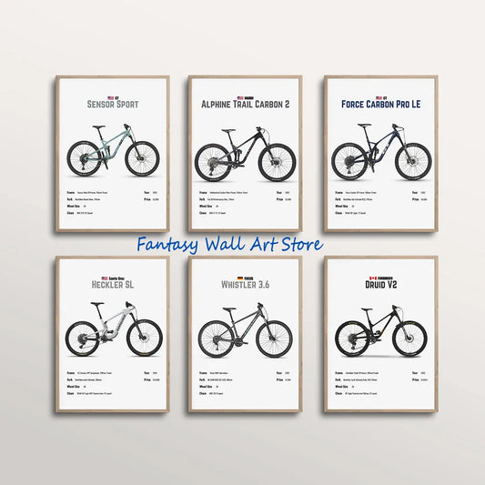 Luxury Mountain Bike Famous Bicycle Parameter Minimalist Poster Canvas Painting Wall Pictures Home Room Decor Bike Lover Gifts