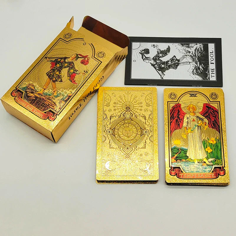 Le nouveau jeu de société de Tarot "The New Knight Laser Gold Foil" – Cartes de divination luxueuses en PVC, imperméables et résistantes à l'usure, avec marquage à chaud.