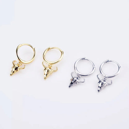 CIAXY Retro Cow Head Earrings for Women Men | 14K Gold Plated Animal Drop Earrings