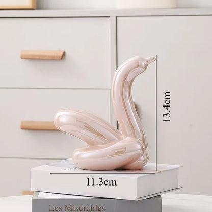 13.4cm Mini Créatif Ballon Cygne Abstrait Céramique Ornement Sculpture Bureau Statue Maison Bureau Accessoires Décoration Cadeau