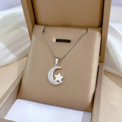 Crescent Moon Pendant Necklace | Vintage Stainless Steel Choker for Women