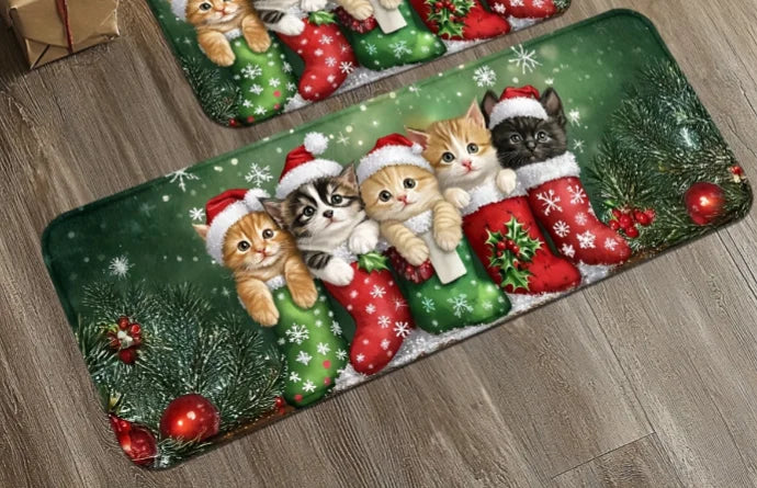 Tapis de Noël VIKAMA, motif 5 chatons mignons, paillasson, tapis de sol doux, tapis de bienvenue, tapis de salon, tapis de chambre, décoration d'intérieur