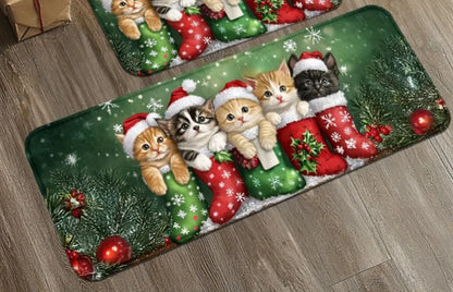 Tapis de Noël VIKAMA, motif 5 chatons mignons, paillasson, tapis de sol doux, tapis de bienvenue, tapis de salon, tapis de chambre, décoration d'intérieur