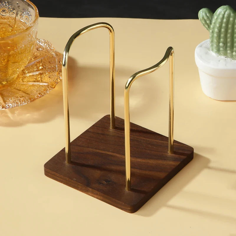 Metal Disposable Cup Storage Holder Water Tea Cups Dispenser Rack Shelf with Wooden Base Mug Display Stand Home Organizer