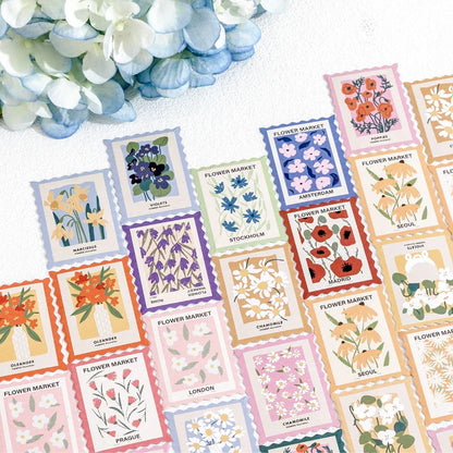 Flower Post Office Decorative Sticker Set | 46pcs Paper Stickers for Scrapbooking and Journaling