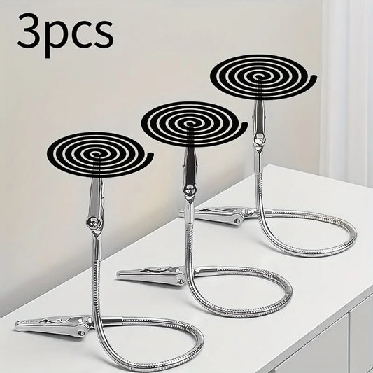 3pcs Stainless Steel Portable Vertical Mosquito Coil Holder Stand | Adjustable Dual Alligator Clips, Anti-Tilt Design