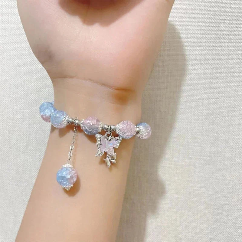 Crystal Butterfly Pendant Bracelet | Colorful Glass Bead Jewelry for Women