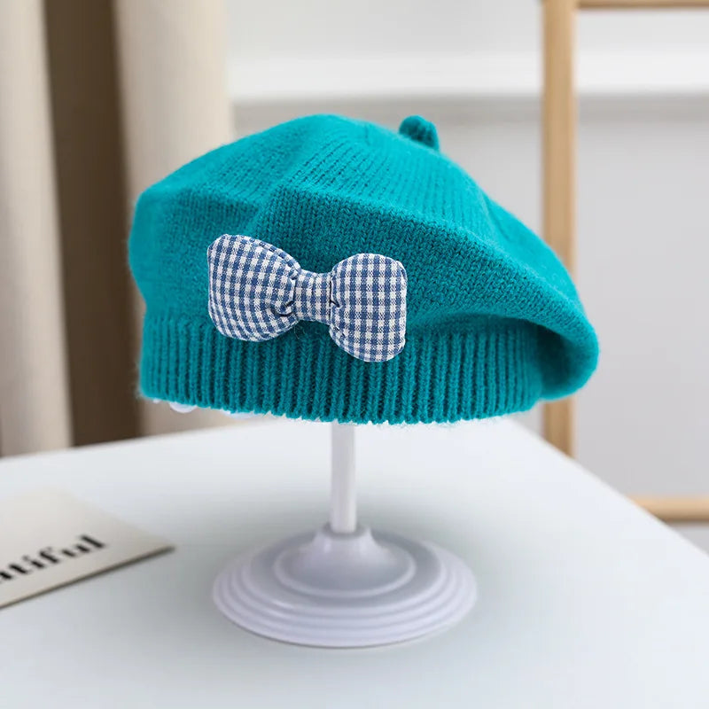 Winter Baby Girl Knitted Beret Hat | Cute Princess Bow Beanie for Toddlers 1-4Y