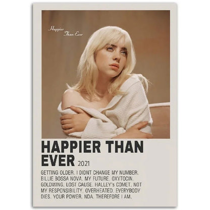 Rap Music Album Cover Happier Than Ever Poster Aesthetic Rapper Hip Hop Rock Canvas Wall Art Ideal for Room Decor