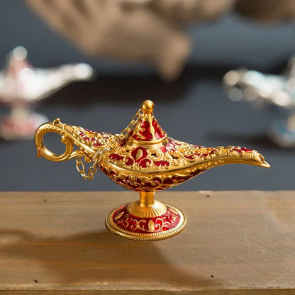 12cm(4.7")Classic Rare Hollow Legend Aladdin Magic Genie Lamps Incense Burners Retro Wishing Oil Lamp Home Decor Gift