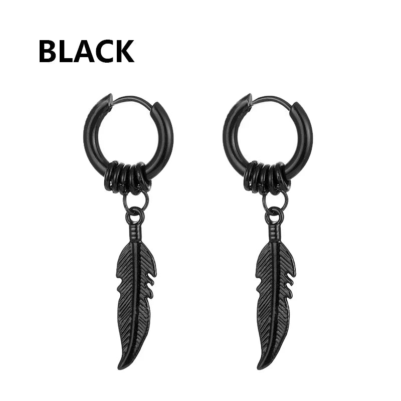 Vintage Punk Stainless Steel Stud Earrings for Men Women | 1 Pair Black Earrings Set