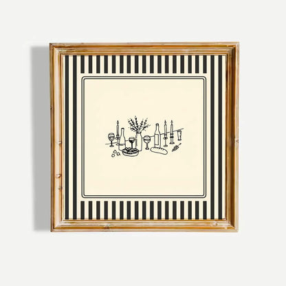 Black and White Striped French Cafe Print, Minimalist Illustration, Digital Downloads, Art Print, Gift Idea, Aesthetic