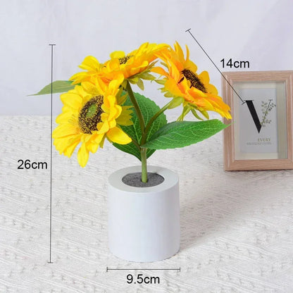 3 LED Sunflower Night Light Rechargeable Table Lamp Bedroom Bedside Decor Lamp