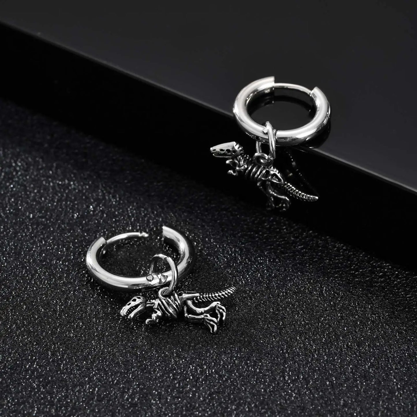 Dinosaur Drop Earrings | Stainless Steel Punk Rock Jewelry for Men and Women