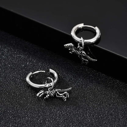 Dinosaur Drop Earrings | Stainless Steel Punk Rock Jewelry for Men and Women