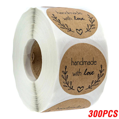 Vintage Kraft Paper Stickers | Handmade With Love Thank You Labels for Packaging and Gifts
