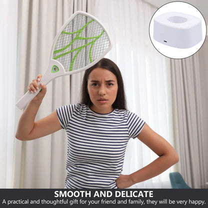 Compact Electric Mosquito Swatter Charging Base | White Storage and Pest Control