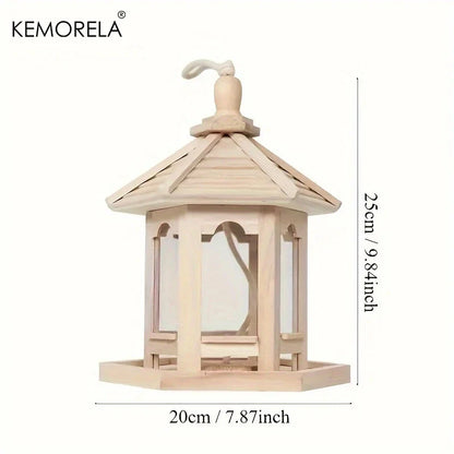 KEMORELA Comedero de pájaros de madera, 1 unidad, decorativo para exteriores, tejido, para colgar, casa de pájaros, jaula, sistema de alimentación de agua