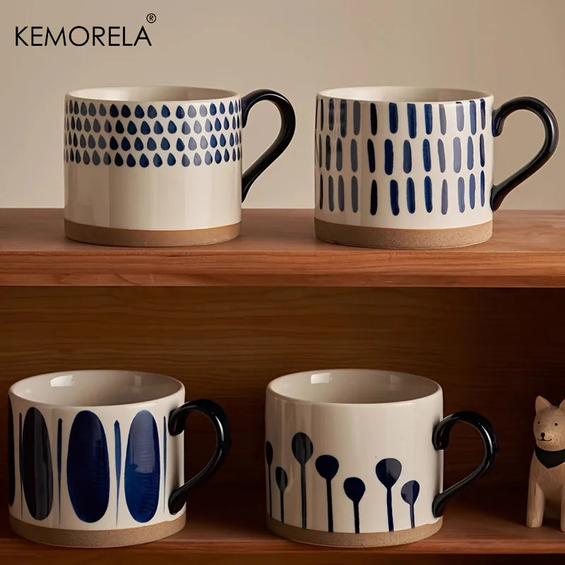 KEMORELA 1PCS Taza de cerámica nórdica de 450ML, taza de café con leche con asa, estilo retro, de gran capacidad, para avena, desayuno japonés, juego de regalo