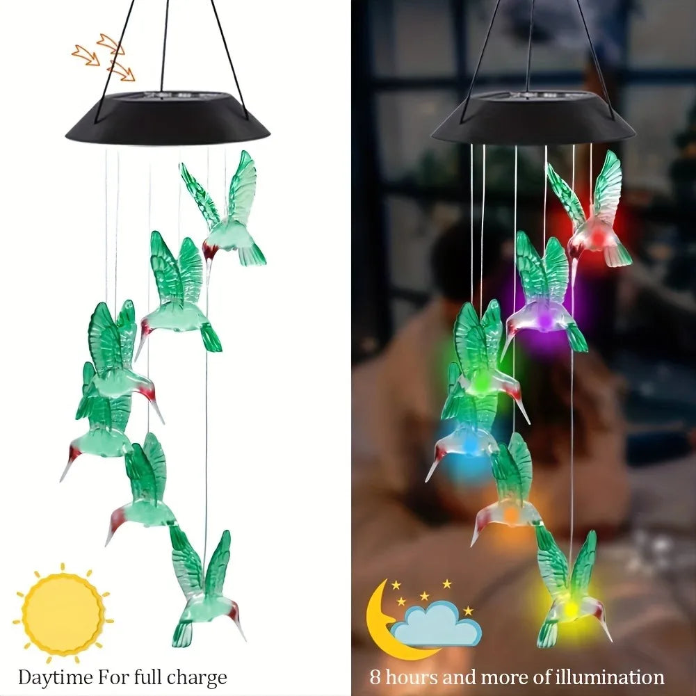 LED Solar Wind Chimes Color Changing Butterfly Dragonfly Hummingbird Outdoor Gift