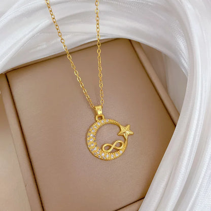 Stainless Steel Crescent Moon Pendant Necklace | Vintage Gold Choker Jewelry for Women