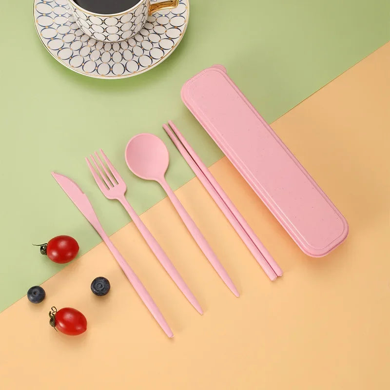 4-Piece Portable Wheat Straw Utensil Set | Eco-Friendly Reusable Cutlery