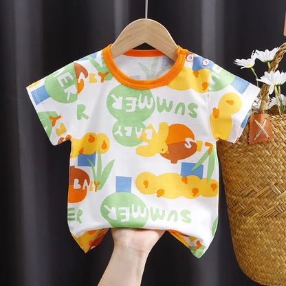 Camisetas y playeras infantiles de verano, 100 % algodón, con estampado gráfico, ropa para niño, estilo coreano, ropa para niña, auto de dibujos animados, 2026, artículos para bebé