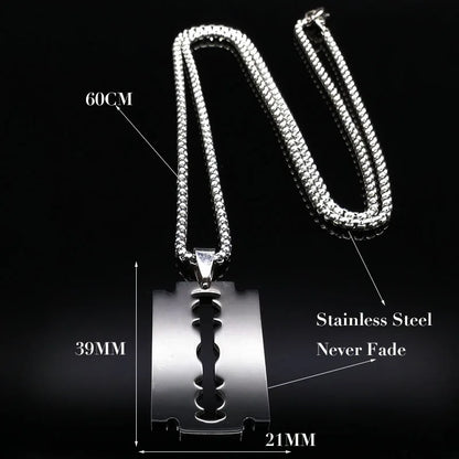 Gothic Blade Razor Pendant Necklace | Stainless Steel Black Goth Men's Chain