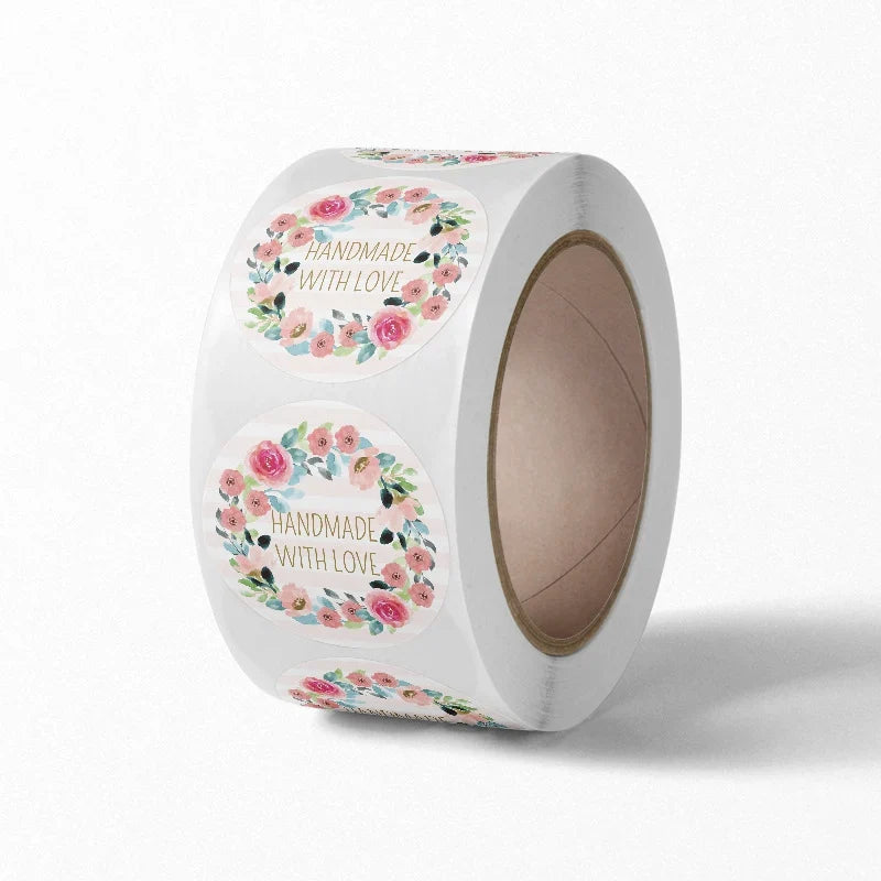 100-500 Flower Thank You Stickers for Small Business Packaging | Handmade Love Labels