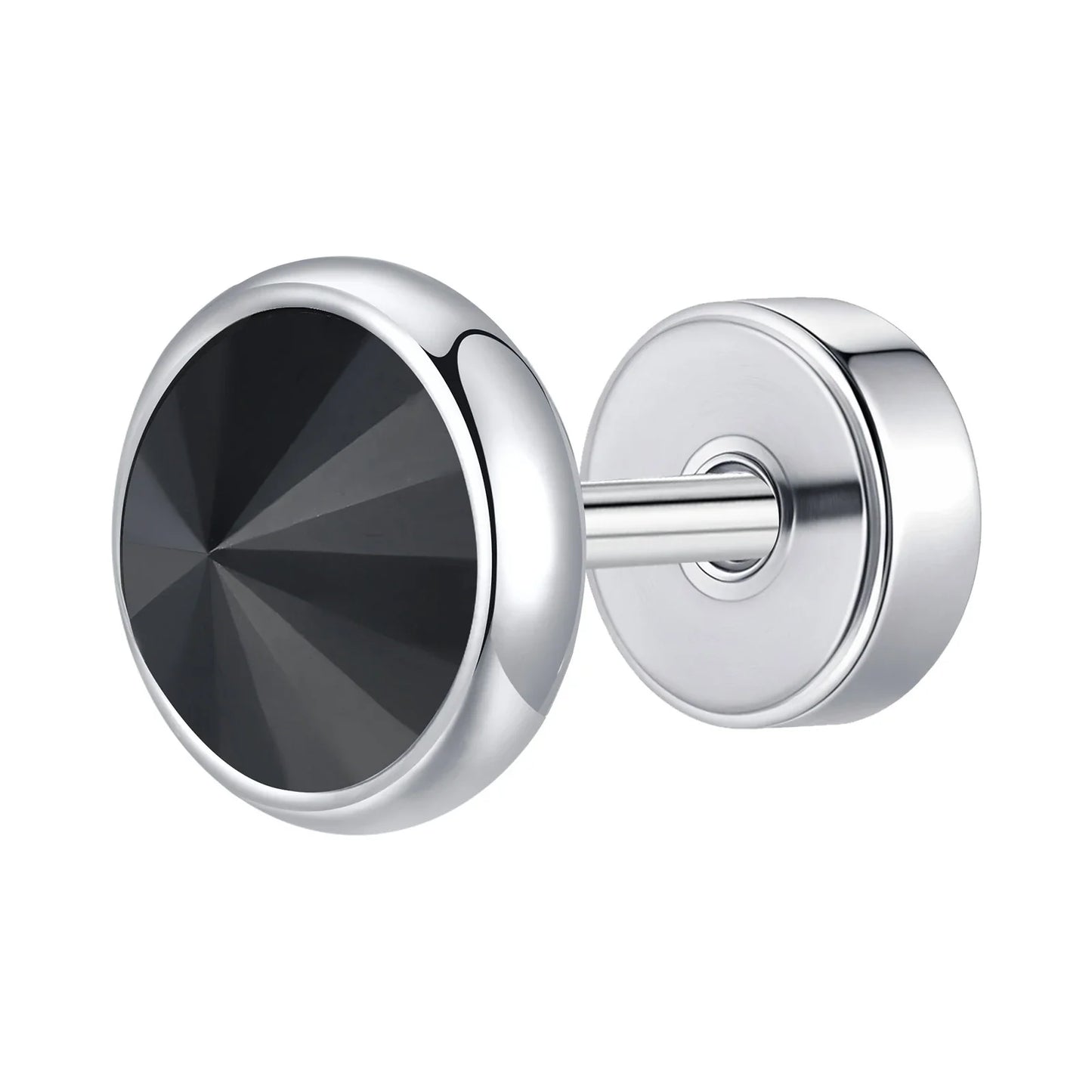 8mm Stainless Steel Screw Back Earrings for Men | Faceted Zircon Studs