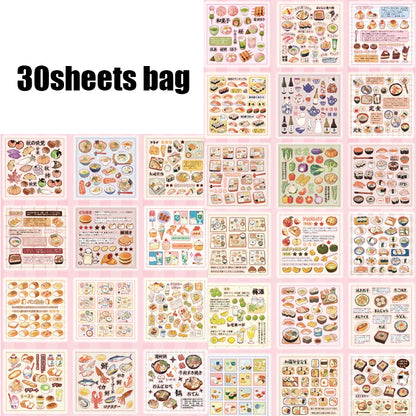 30pcs Japanese Vintage Food Theme Die-Cut Sticker Set | DIY Scrapbooking and Journaling Kit