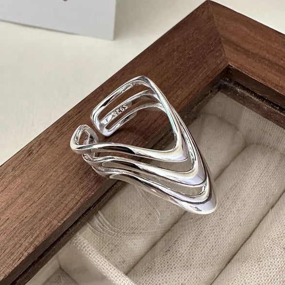 VENTFILLE 925 Sterling Silver Irregular Ring | Geometric Minimalist Jewelry for Women