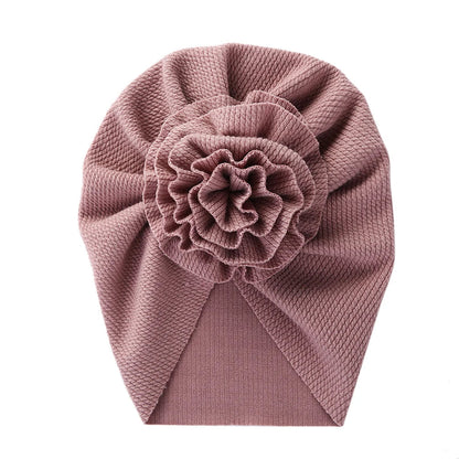 Big Blossom Flower Ribbed Turban Baby Hat | Soft Cotton Topknot Bonnet for Newborns and Toddlers