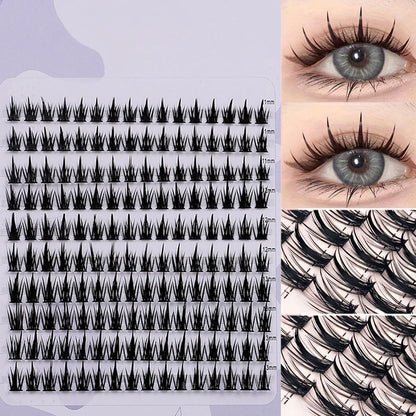 160 Pcs Wheat-Ear Shape Fake Eyelashes | Fine Stem DIY Eyelash Extension Clusters