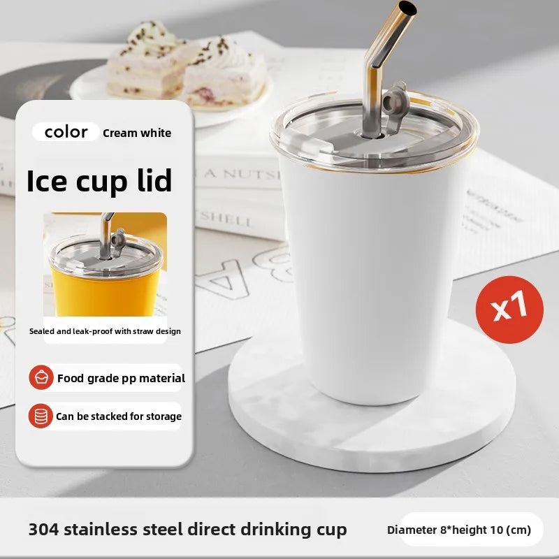 Gobelet à glace en acier inoxydable 304, 6 options de couleur, tasse à café, anti-fuite, double usage, boisson directe et paille, qualité alimentaire, empilable